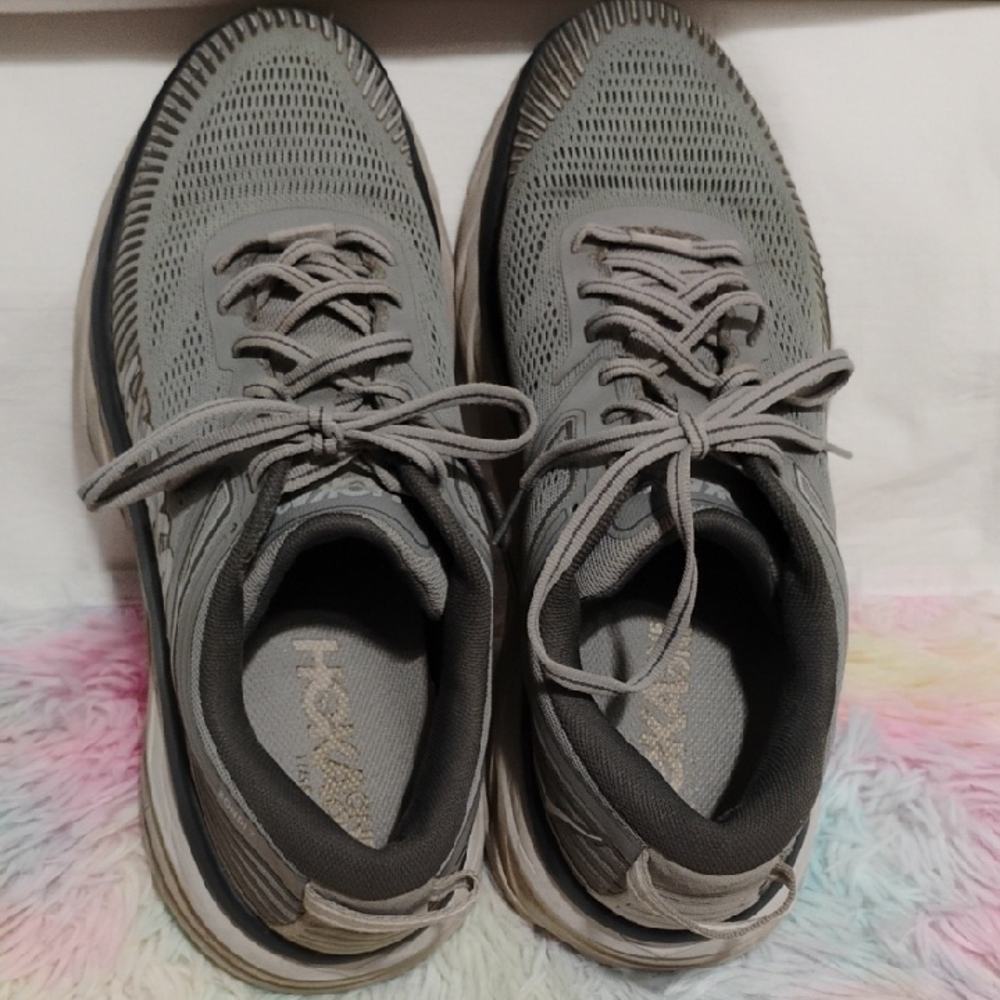 Hoka One One Bomdi 7 Gray Athletic Shoes with Maximalist Cushioning #51 - Picture 8 of 14
